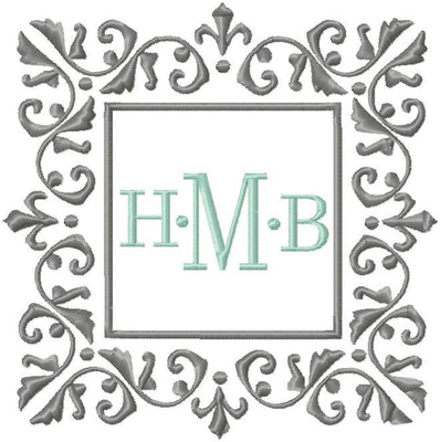 Square Damask Monogram Frame Machine Embroidery Design