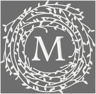 Twig wreath monogram frame border, machine embroidery design comes in 4x4, 5x5, 6x6, 7x7