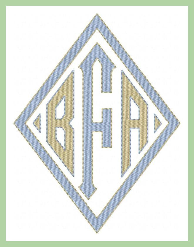 Sharp Diamond Monogram Font - Fill Stitch with red word outline stitch.