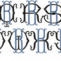 VINTAGE BAROQUE INTERLOCKING MONOGRAM FONT - SET "B" 6 AND 8 INCH SIZE