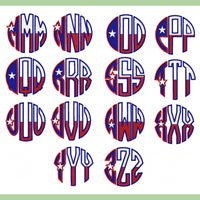 Texas Flag Circle Monogram Font 2.5 and 3 inch Sizes