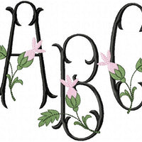 Rosebud Monogram Font - Machine Embroidery Design Monogram Font