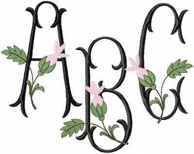 Rosebud Monogram Font - Machine Embroidery Design Monogram Font