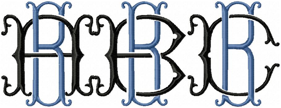 VINTAGE BAROQUE INTERLOCKING MONOGRAM FONT - SET "B" 6 AND 8 INCH SIZE