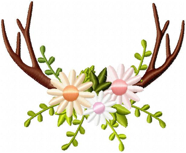 Antlers and Flowers Arrangement Border Frame