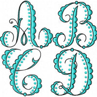 Scallop Dot Monogram Font - Machine Embroidery Font 2.5, and 4 inch size