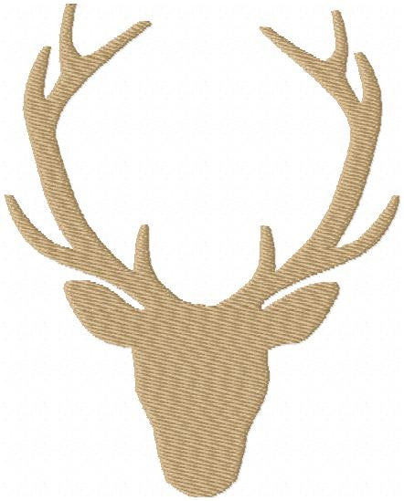 Deer Head Silhouette with Antlers - Comes in Fill Stitch and Applique