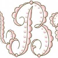 Scallop Dot Monogram Font - Machine Embroidery Font 2.5, and 4 inch size