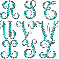 Scallop Dot Monogram Font - Machine Embroidery Font 2.5, and 4 inch size