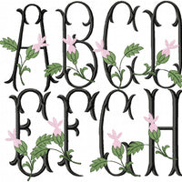 Rosebud Monogram Font - Machine Embroidery Design Monogram Font