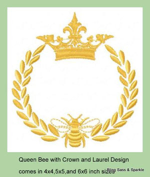 Queen Bee with Laurel and Crown Comes in 4x4,5x5,6x6 inch sizes