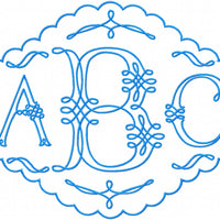 Piping Monogram Set - 5.25" Center with 3" side letters - comes with 13 frames  Machine embroidery Monogram Font