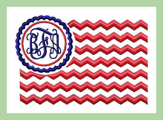 American Flag Monogram Frame - Machine Embroidery Design