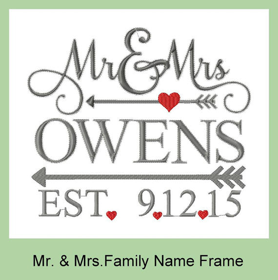 Mr. and Mrs. Name frame with arrow and date