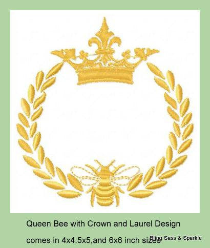 Queen Bee with Laurel and Crown Comes in 4x4,5x5,6x6 inch sizes