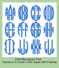 Oval 3 Letter Monogram Font -comes in 2.5 and 3 inch Sizes with 3 frames