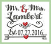 Mr. and Mrs. with Established Date - scrolly heart dividers machine embroidery design