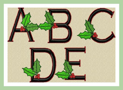 Christmas Holly Font -2 inch letters with 1.15