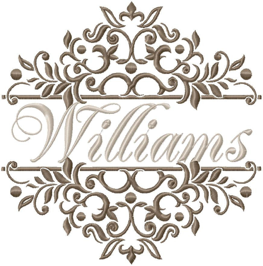 Split Flourish Floral Name Frame - machine Embroidery Design